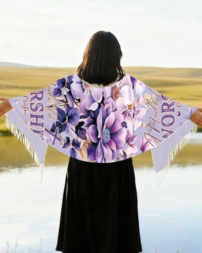 Bozidol Prayer Shawl for Women Christian Floral Cross Bible Verse Scarf Clothes for Christmas Mothers Day Birthday Gifts - color: Psalm 95:1