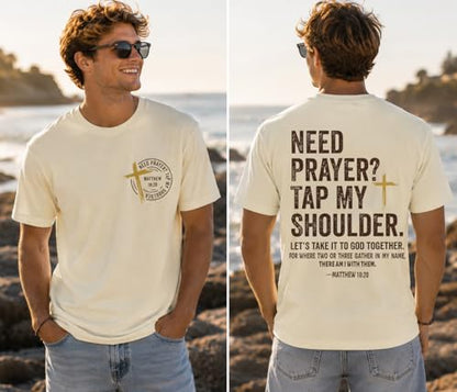 Christian Shirts for Men Women Need Prayer Tap My Shoulder Shirt Christian Religious Faith Bible Verse Cross Shirt - color: Creamy Yellow, size: Medium