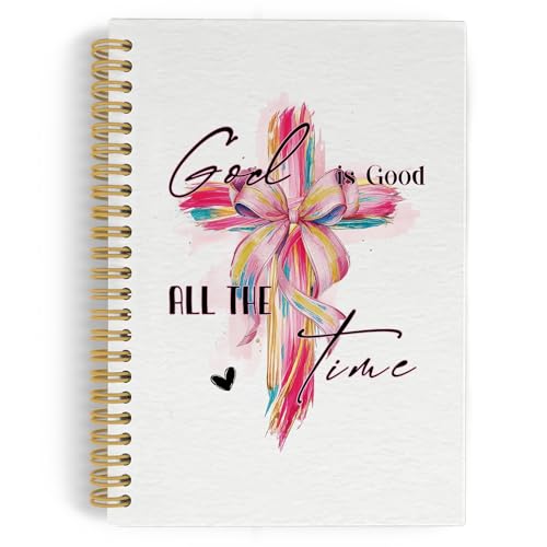 YLZlhb Coquette Pink Bow Christian Cross Spiral Notebook Journal, Bible Verse Notebooks for Note Taking, Christian Gifts for Women, God Is Good All the Time Hardcover Spiral Journal 5.5x8.3 Inches - color: Cross1
