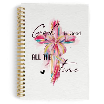 YLZlhb Coquette Pink Bow Christian Cross Spiral Notebook Journal, Bible Verse Notebooks for Note Taking, Christian Gifts for Women, God Is Good All the Time Hardcover Spiral Journal 5.5x8.3 Inches - color: Cross1