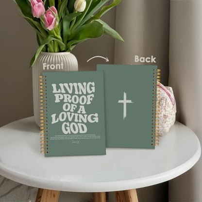 Christian Journal, Bible Study Notebook, Bible Notebooks for Note Taking, Church Hardcover Spiral Notebook for Women Man 5.5x8.3 - Sage Green - color: Living Proof of a Loving God - Green