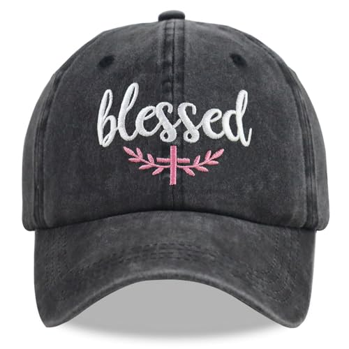 HHNLB Blessed Jesus Hats for Men Women, Adjustable Embroidered Cotton Christian Baseball Cap