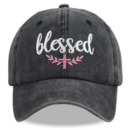 HHNLB Blessed Jesus Hats for Men Women, Adjustable Embroidered Cotton Christian Baseball Cap