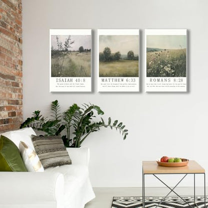 Christian Canvas Wall Art, Religious Scripture Poster, Set of 3 Bible Verses Wall Print, Biblical Woodland Landscape Picture, Modern Spiritual Painting for Prayer Room, Home 8x12in Wrapped Canvas - color: Set 1-Wrapped, size: 8L" x 12W"