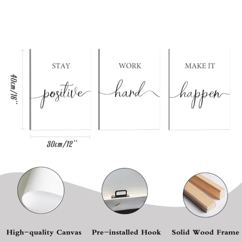 YPY Work Hard Stay Positive Wall Art Set of 3, 12x16 Framed Office Decor - color: Stay Positive Work Hard