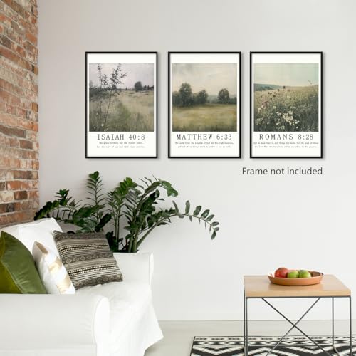 Christian Canvas Wall Art, Religious Scripture Poster, Set of 3 Bible Verses Wall Print, Biblical Woodland Landscape Picture, Modern Spiritual Painting for Prayer Room, Home 12x16in Unframed - color: Set 1-Unframed, size: 12L" x 16W"