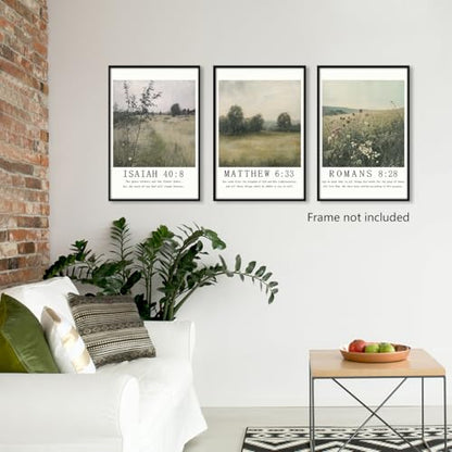 Christian Canvas Wall Art, Religious Scripture Poster, Set of 3 Bible Verses Wall Print, Biblical Woodland Landscape Picture, Modern Spiritual Painting for Prayer Room, Home 16x24in Unframed - color: Set 1-Unframed, size: 16L" x 24W"