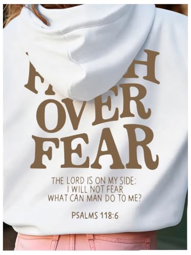 BANGELY Faith Over Fear Hoodie Girl's Christian Sweatshirt Long Sleeve Tops - color: White, size: 9-10 Years