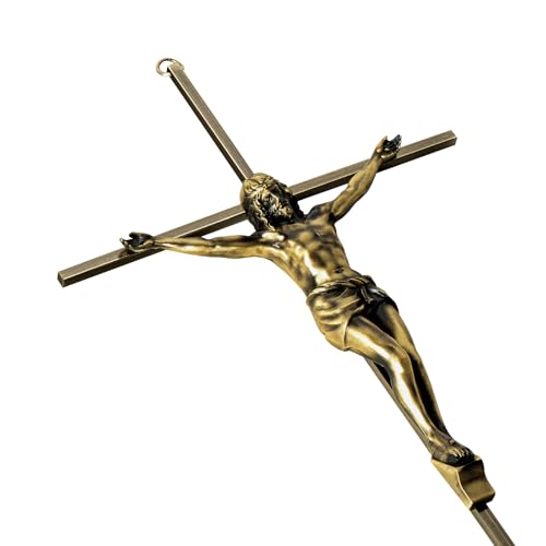KUXBET Catholic Crucifix Wall Cross, 14 inch Metal Jesus Christ Cross, Handmade Hanging Wall Décor for Home, Religious Devout Give Faith Gift (14.0inch, Vintage) - color: Vintage, size: 14"L x 7"W