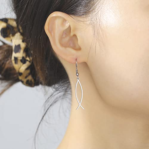Earrings For Women Jesus Fish Faith Symbol Earrings Stainless Steel Chic Arc Fish Hook Earrings Christian Jewelry - color: silver