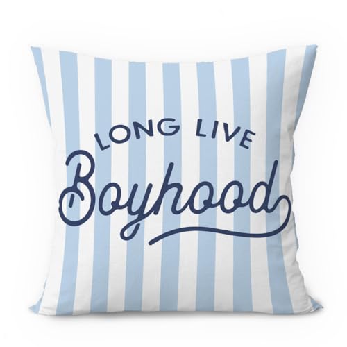 Boys Room Decor Pillow Covers 18x18, Long Live Boyhood Blue Striped Decorative Throw Pillow Covers Pillowcases for Kids Boy Nursery Room Bedroom Playroom Decor - color: 03-kidroom(7) Blue Striped
