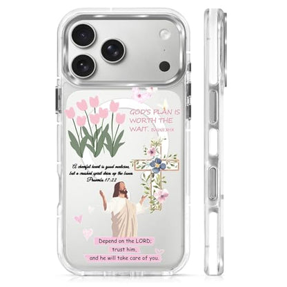 for iPhone 17 Pro/iPhone 18 Pro Case [Compatible with Magsafe],Girls Women Clear Magnetic Case Silicone Shockproof Protective Cover with Pattern Bible Jesus Flowers - color: Bible Jesus Flowers, size: iPhone 17 Pro/iPhone 18 Pro