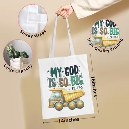 VICBOU Bible Verse Canvas Tote Bag Religious Christian Gifts for Women Men Faith Canvas Tote Reusable Grocery Bag - color: Truckgod