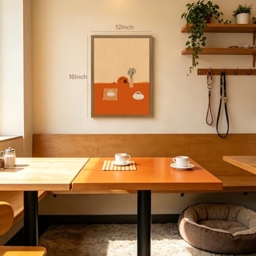 OPFDE Wood Framed Dog Coffee Wall Art, Funny Dog Coffee Bar Poster Print, Minimalist Pet Kitchen Wall Decor, Cozy Animal Illustration Artwork for Dining Room Breakfast Nook Office 16x24 Inch - color: CoffeeDog, size: 24"L x 16"W