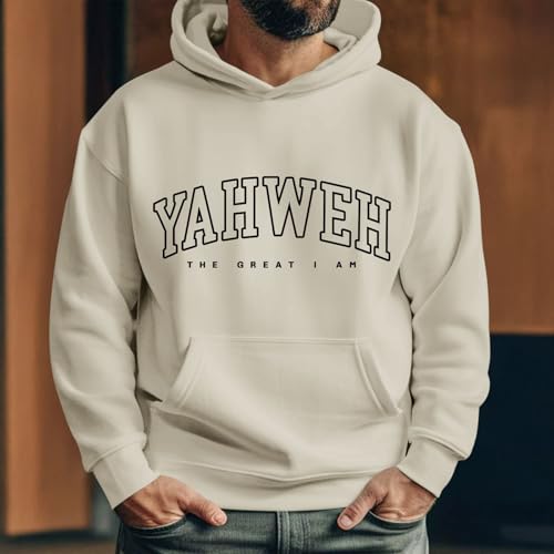 Christian Jesus Hoodies For Men Graphic Yahweh Hoodie Bible Verse God Sweatshirt Religious Faith Cotton Pullover Tops - color: Apricot, size: Small