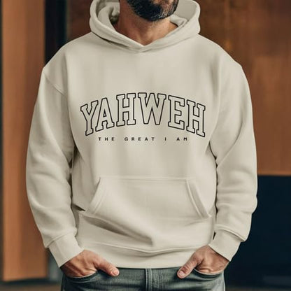 Christian Jesus Hoodies For Men Graphic Yahweh Hoodie Bible Verse God Sweatshirt Religious Faith Cotton Pullover Tops - color: Apricot, size: XX-Large