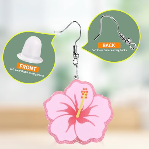 Christian Statement Earrings for Women, Acrylic Dangle Earrings, Lightweight Comfortable, Non Tarnish Hooks, Faith Jewelry, Religious Gift for Women - color: Cute Hibiscus Flower