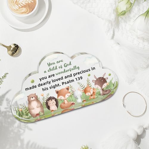 Christian Baptism Gifts for Girls Boys Newborn, Religious Christening Confirmation Catholic Decorations for Granddaughter Grandson, Inspirational Godchild Desk Office Sign Plaque - style: Baptism Sign 033