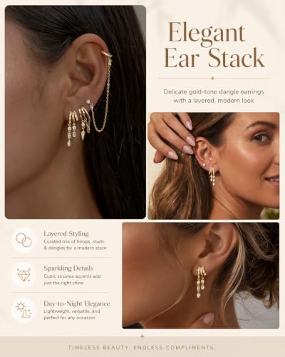 Dangle Earrings for Women Trendy Triple Huggie Hoop Stud Earring - color: D. CZ