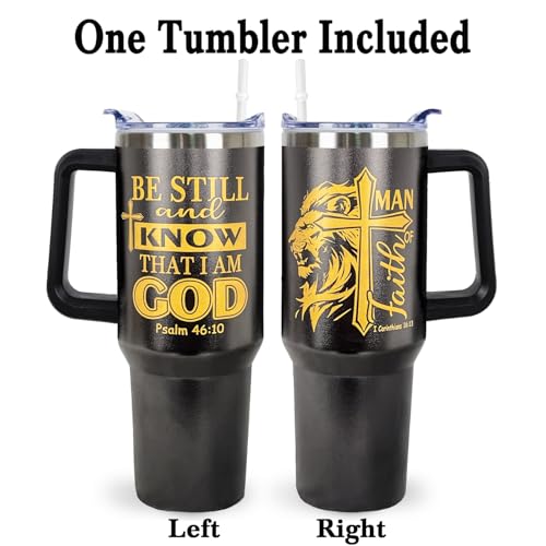 Christian Gifts for Men 40 Oz Be Still and Know That I am God Christian Tumbler Cup Inspirational Religious Gifts for Father Dad Husband Brother Friends Christians Faith Jesus God Bible Verse Gift - color: Be Still and Know That I am God 01