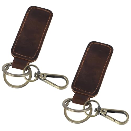 Jack&Chris Genuine Leather Car Keychain, Universal Key Fob Keychain, Leather Key Chain Holder for Men and Women, JC306 - color: Red Brown*2
