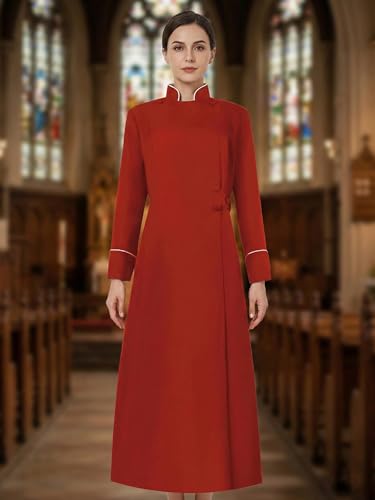 Womens Medieval Anglican Clergy Robe Cassock Priest Coat Pulpit Robe for Church Minister Altar Server Vestments - color: Red, size: Medium