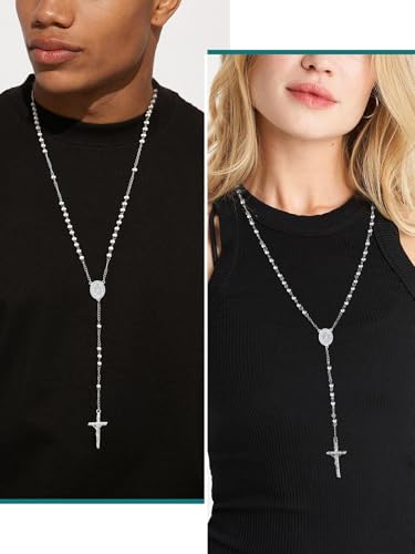 Supcare Rosary for Men Women Catholic Necklace Rosary Beads Customized - color: B01-Virgin Mary Silver with Case