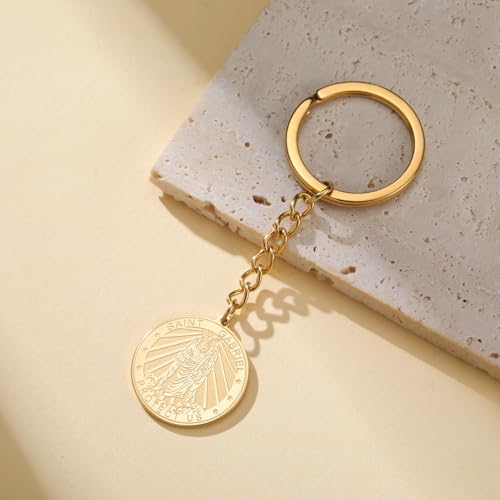 TEAMER Saint Gabriel Keychain Guardian Blessing Hope and Protection St. Gabriel Archangel Keychain Religious Jewelry - color: Gold
