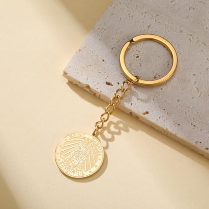 TEAMER Saint Gabriel Keychain Guardian Blessing Hope and Protection St. Gabriel Archangel Keychain Religious Jewelry - color: Gold