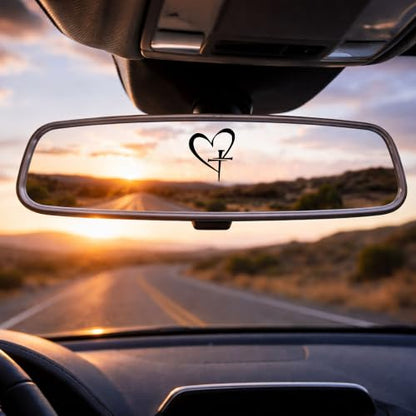 Christian Cross Heart Car Mirror Decal 3 Pack, Faith Rearview Mirror Stickers for Cars, Waterproof Vinyl Decals, Religious Car Accessories, Gift Cute for Women & Men