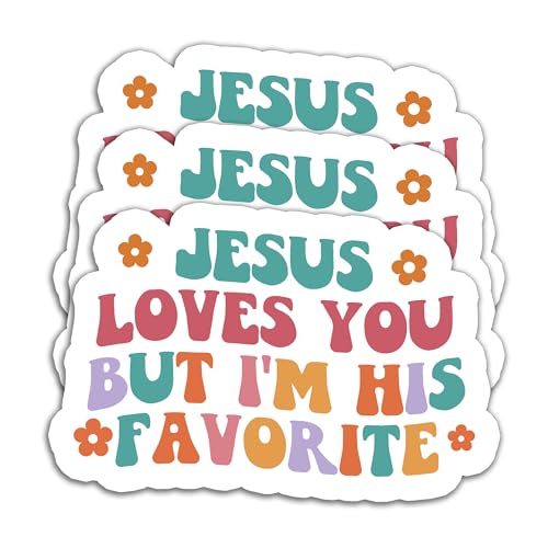 (3Pcs) Jesus Loves You but I'm His Favorite Sticker Jesus God Sticker Christian Religious Faith Stickers, Waterproof Vinyl Decals for Books Laptops Phones Tumblers Water Bottles, Size 3 x 2 Inch - color: Jesus Loves You But I'm His Favorite