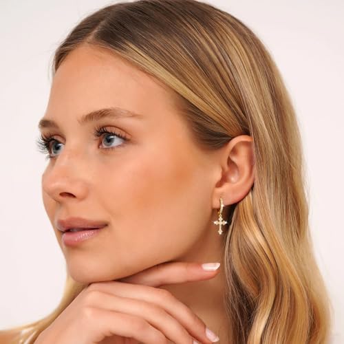 Gold/Silver Earrings Hoop Cross Dangle Earring Jewelry Gifts - style: Cross Zircon-GD-E0178