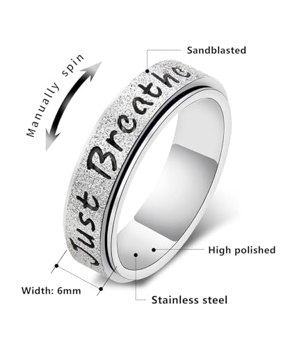 Tanyoyo Fidget Spinner Ring for Women - Just Breathe Stainless Steel Anxiety Relief Rings for Adults, Christian Inspirational Hope Thumb Ring for Stress & Focus, Jewelry Gift for Women Men - color: Gold