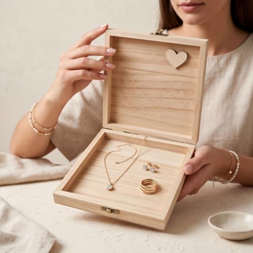 Personalized Baptism Jewelry Box, Wooden Memory Storage Keepsake - color: Natural Wood