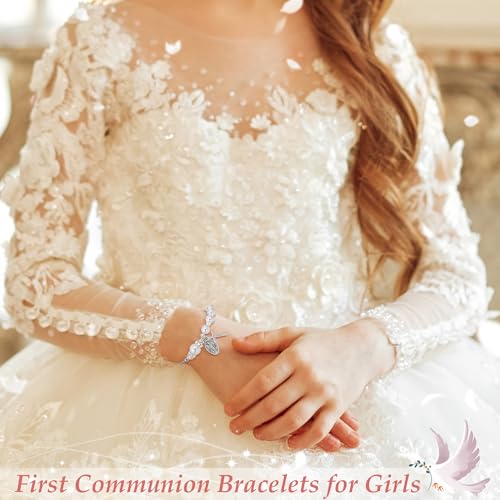 PEALICIOUS First Communion Gifts for Girls Boys, Cute Cross Bracelet as 1st Communion Favors Holy Religious Jewelry Christian Catholic Gifts for Son Daughter Niece, Easter Basket Stuffers for Teen - style: Girls First Communion