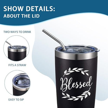 20oz Laurel Wreath Blessed Insulated Stainless Steel Tumbler with Lid - color: white-Black