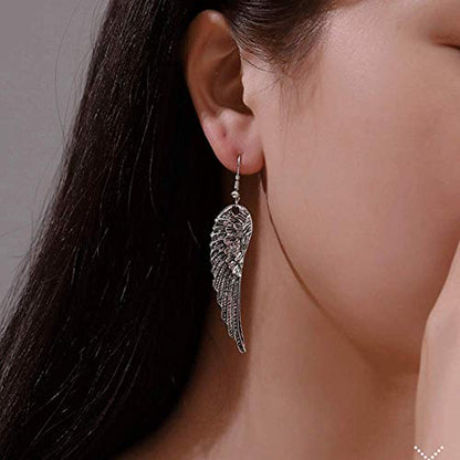 KaFu Vintage Angel Wing Earrings Silver Plated Long Angel Feather Charm Dangle Drop tassel Earring for Women Girls Jewelry Gifts