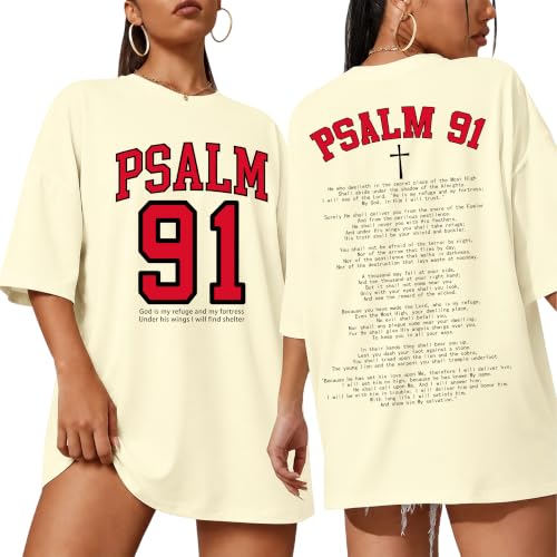 Tewmeu Christian Shirts for Women Oversized Psalm 23 Faith Bible Verse Tee - color: Apricot, size: Small