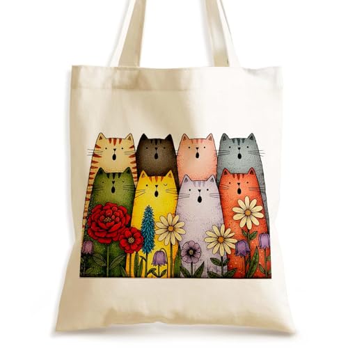Aesthetics Canvas Tote Bag - Art Design Gift for Women, Reusable Purse Tote Bag with Inner Zip Pocket - style: Cat-03