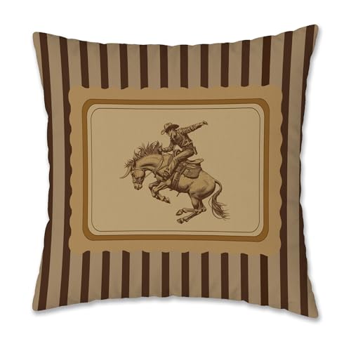 Vintage Western Cowboy Pillow Cover 18x18, Western Home Decor Rustic, Southwestern Rodeo Cowboy Striped Decorative Pillow Cover Pillowcase for Home Bedroom Living Room - color: Western Cowgirls-11