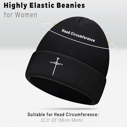 Jesus 3 Nail Cross Hat Christian Cross Beanies Women Hat Embroidery Nail Cross Winter Warm Knit - color: Christian Cross