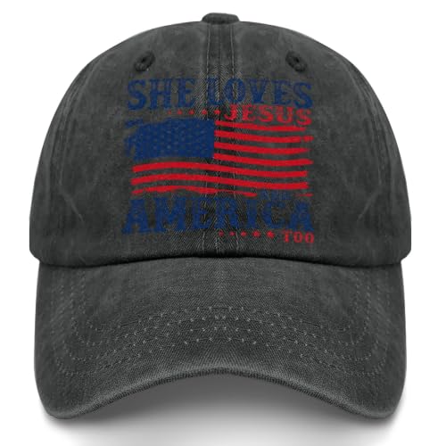 She Loves Jesus and America Too Hats for Womens Soft Washed Distressed Baseball - color: She Loves Jesus and America Tooallblack1