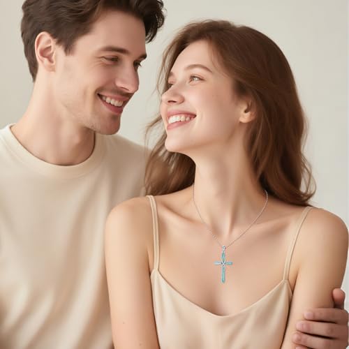 Infinity Cross Necklace S925 Sterling Silver Turquoise/Wooden/Opal/Abalone Cross Pendant Necklaces Christian Jewelry Gifts For Women - style: Turquoise-2