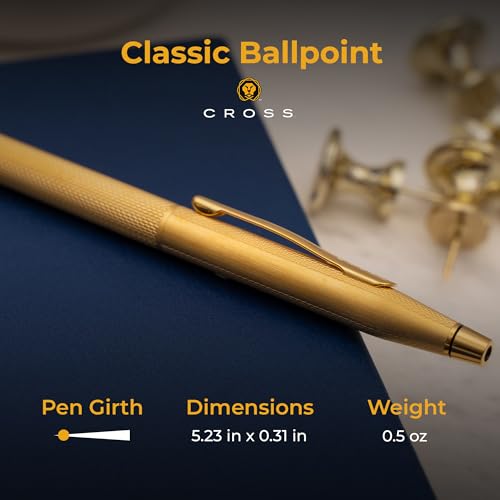 Personalized Cross Classic Century Ballpoint Pen | Engraved 23KT Gold Diamond Pattern with Full Gold PVD Trim | Prestigious Writing Instrument for Retirement, Collectors, and Milestone Occasions