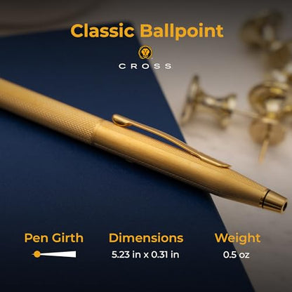 Personalized Cross Classic Century Ballpoint Pen | Engraved 23KT Gold Diamond Pattern with Full Gold PVD Trim | Prestigious Writing Instrument for Retirement, Collectors, and Milestone Occasions