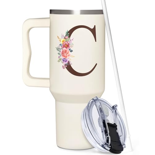 Personalized Gifts for Women, Customized Mother's Day, Birthday, Xmas Gift For Grandma, Mom, Wife, Friends, Sisters, Coworkers, Monogrammed Tumbler 40oz with Lid and Straw - color: C