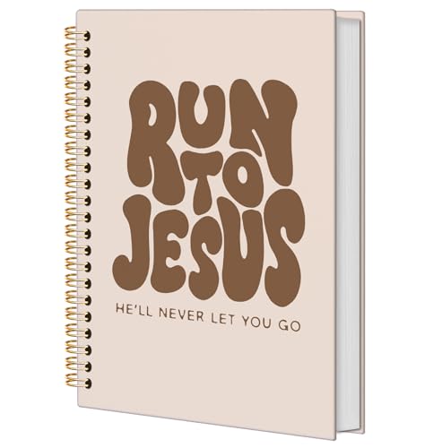 Brown Christian Spiral Notebook, Run to Jesus Bible Verse Journal, Religious Scripture Journals for Writing, Bible Notebooks for Note Taking, Church Notes Journal, 5.5x8.3 Inch - color: God-Brown