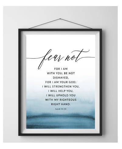 Isaiah 41:10 Fear Not Bible Verse Wall Art, Christian Bible Verse Prints, Blue Watercolor Design, Religious Home Decor, Inspirational Poster - 11x14 Poster Print - UNFRAMED
