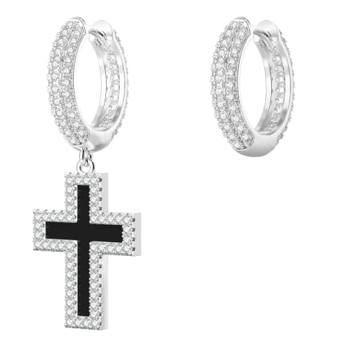 KRKC&CO Dangle Cross Earrings for Men, Sterling Silver Plated Black Drop - color: Silver-D