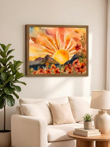 LBTZEVIR Framed Boho Sunset Wall Art 16x12 Inch Painting Poster Prints - color: The Sun, size: 16"L x 12"W
